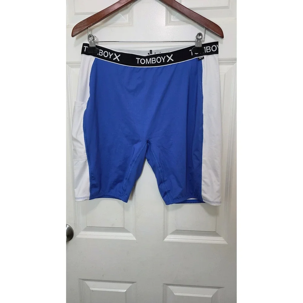 TomboyX Sport Shorts Unisex 2X Blue White 9 Inch Activewear Pocket Plus Size